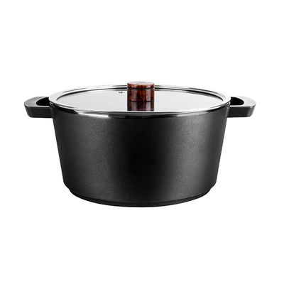 12.3cm Height Black Soup Pot 4L Stock Pot With Tempered Glass Cover