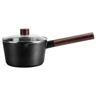 PFOA Free 18cm Black Aluminium Milk Pan / Pot 1.15KG With Tempered Glass Cover