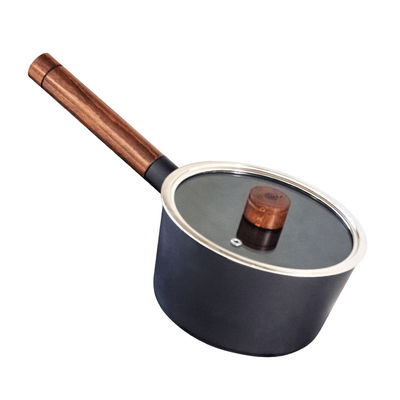 PFOA Free 18cm Black Aluminium Milk Pan / Pot 1.15KG With Tempered Glass Cover